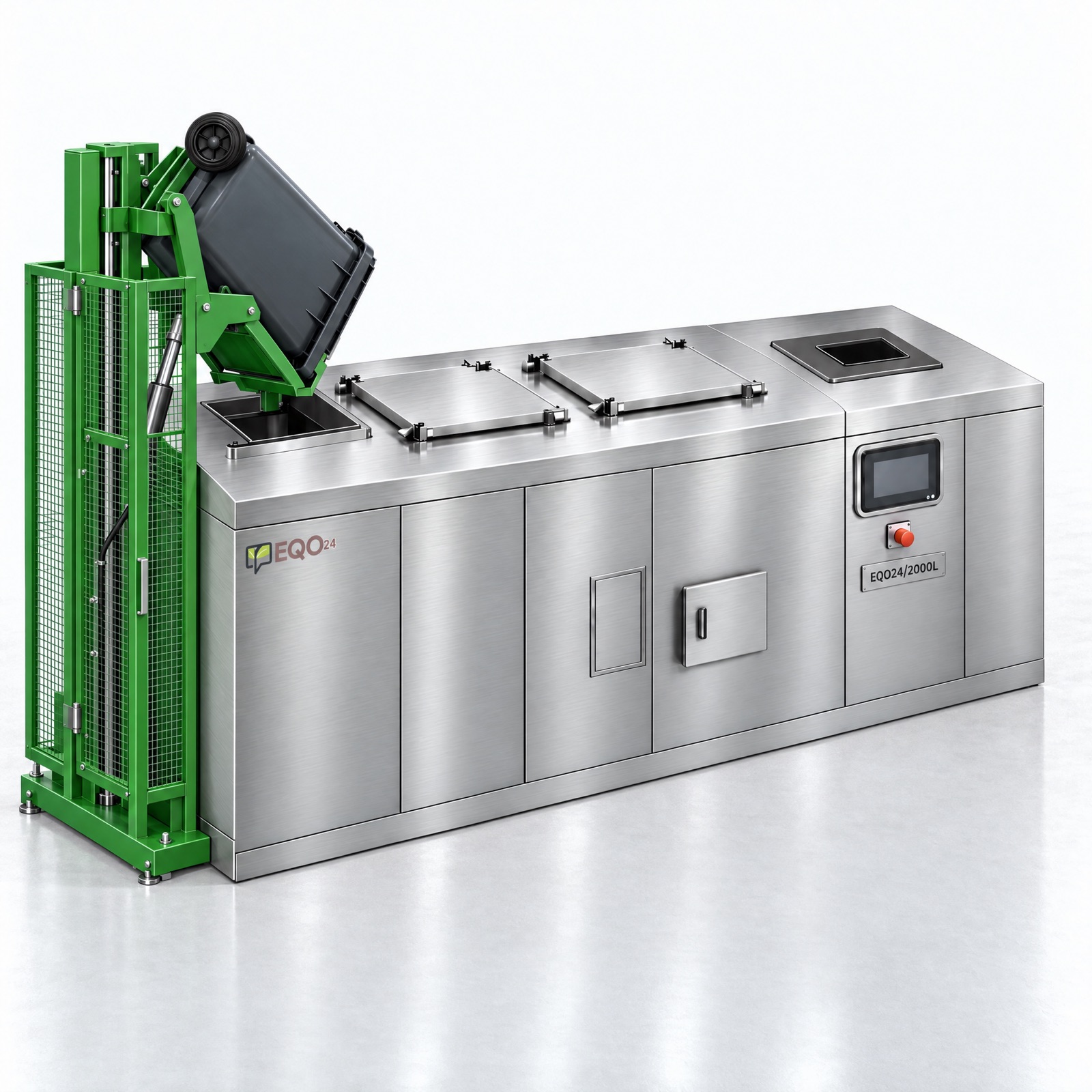 Beispielkonfiguration: Hubsystem (Lift) kippt eine 240-L-Tonne in die Einfüllklappe